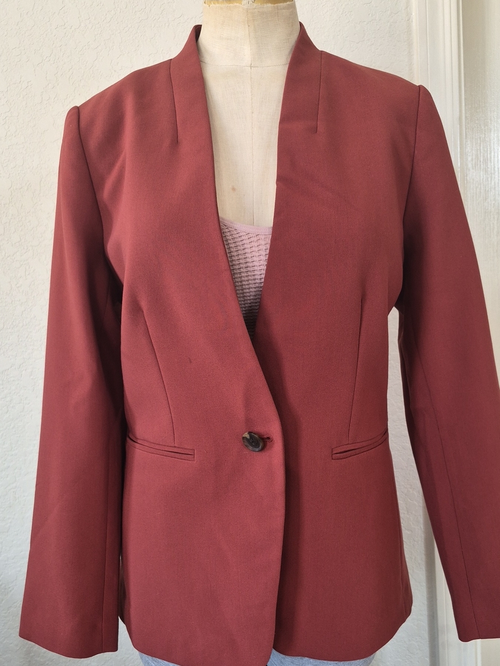 Ann Taylor Petite One Button V neck single breasted Blazer Sz 10 Petite